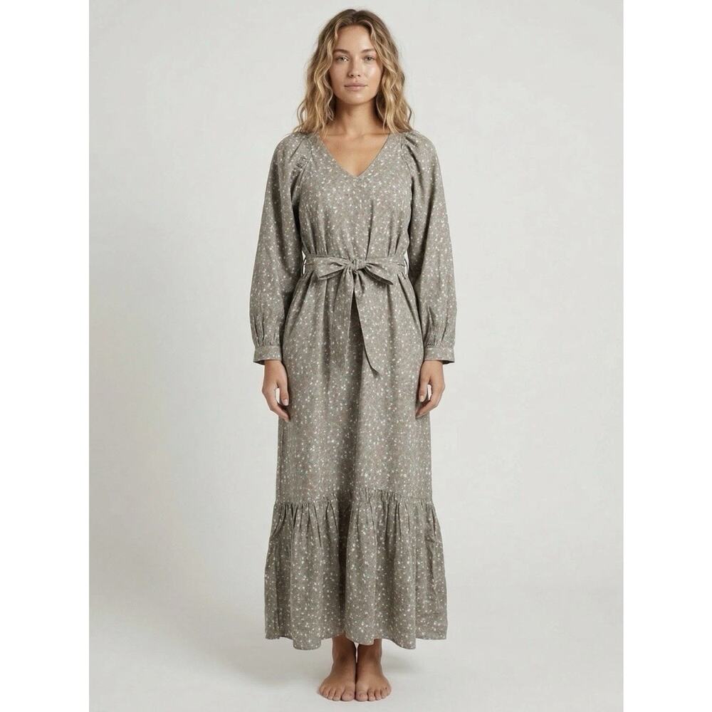 Mirth Montreal Dress V-neck Maxi Dress In Mocha Berry Print Size S